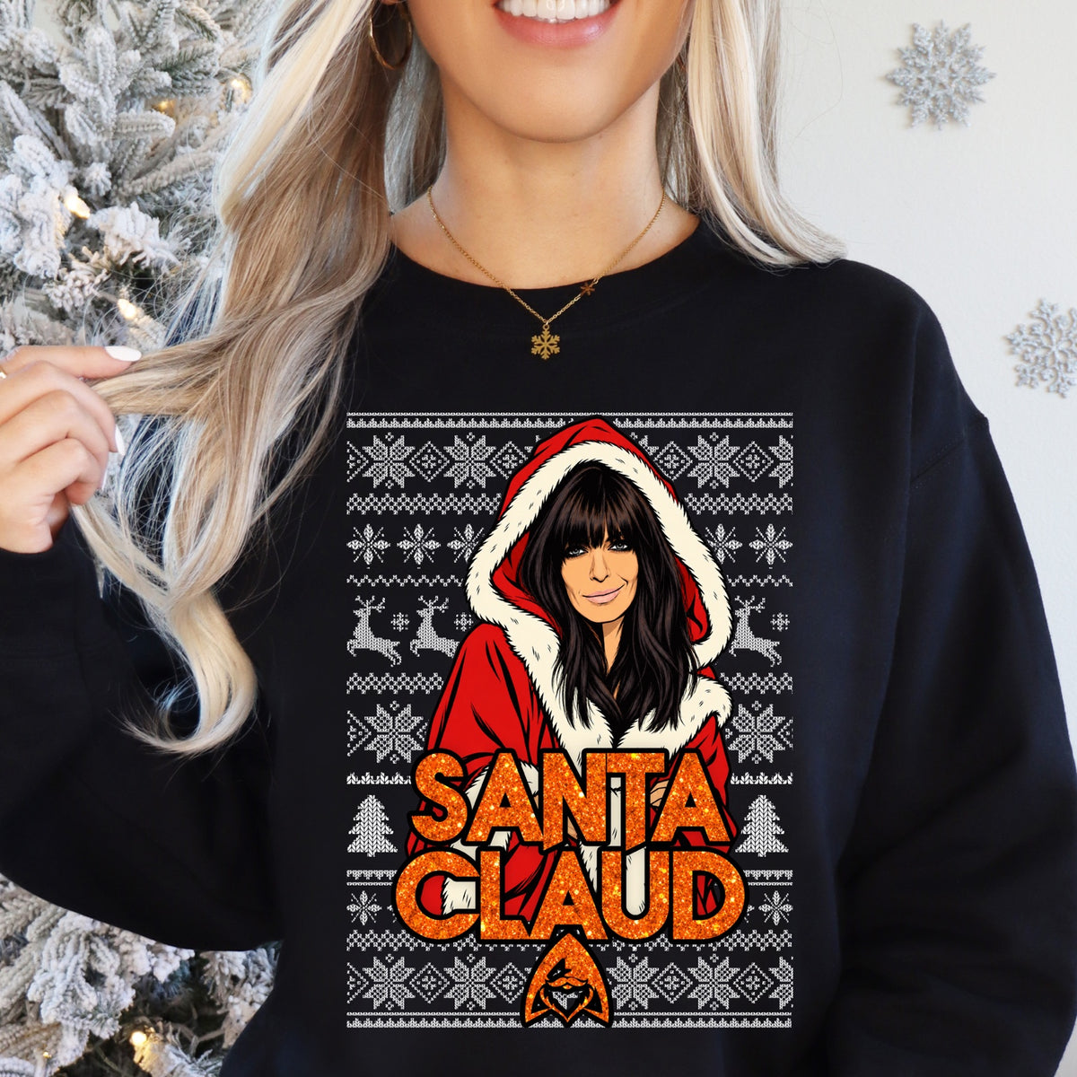 SANTA CLAUD female black Christmas sweatshirt mockup