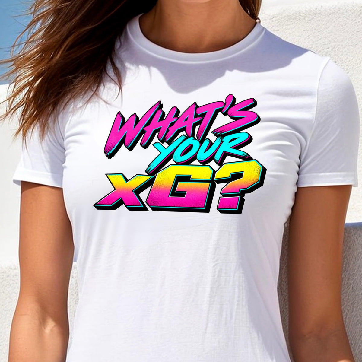 WHAT'S YOUR xG? women's T-shirt mockup