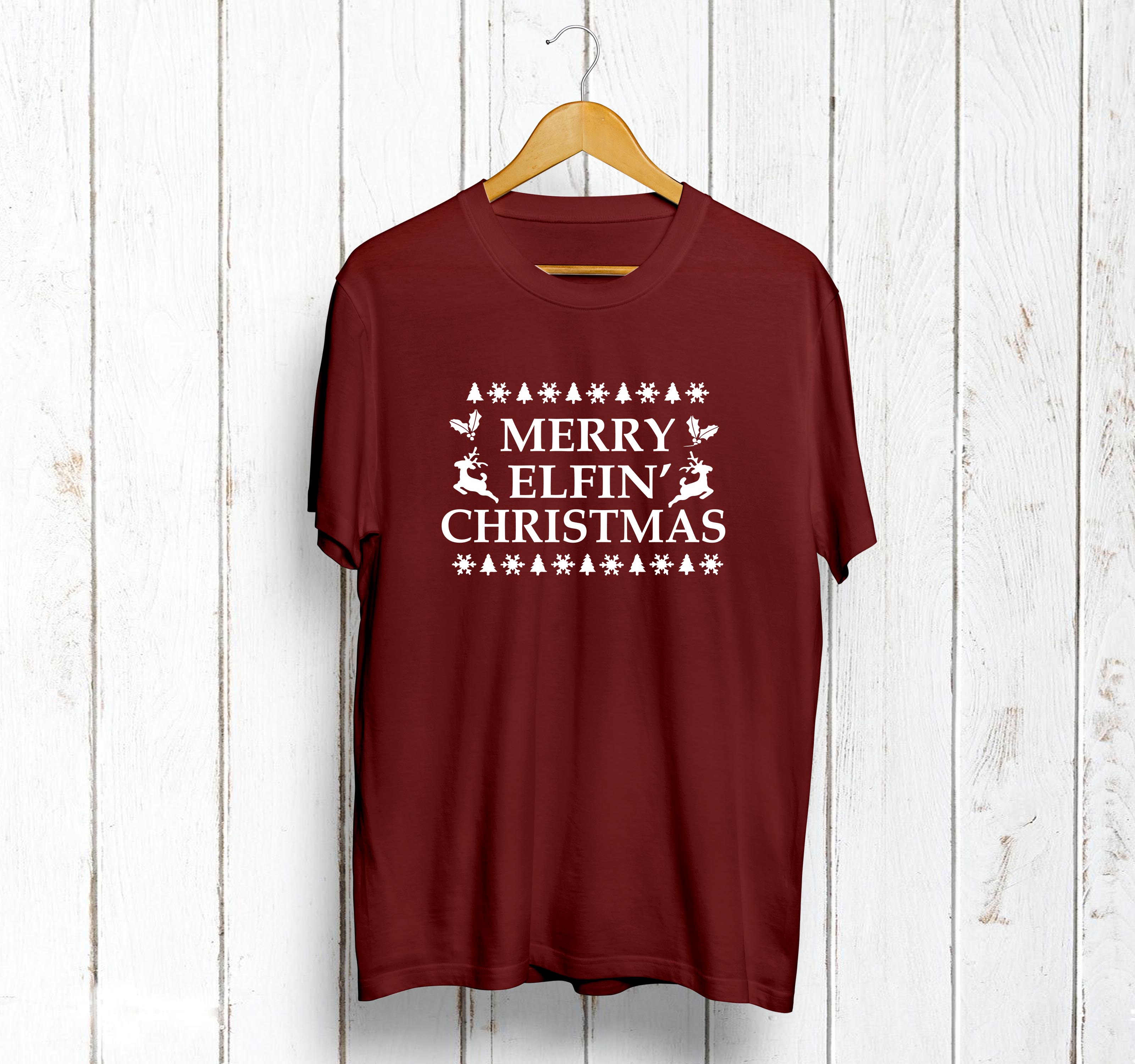 Merry Elfin' Christmas T-Shirt - Burgundy