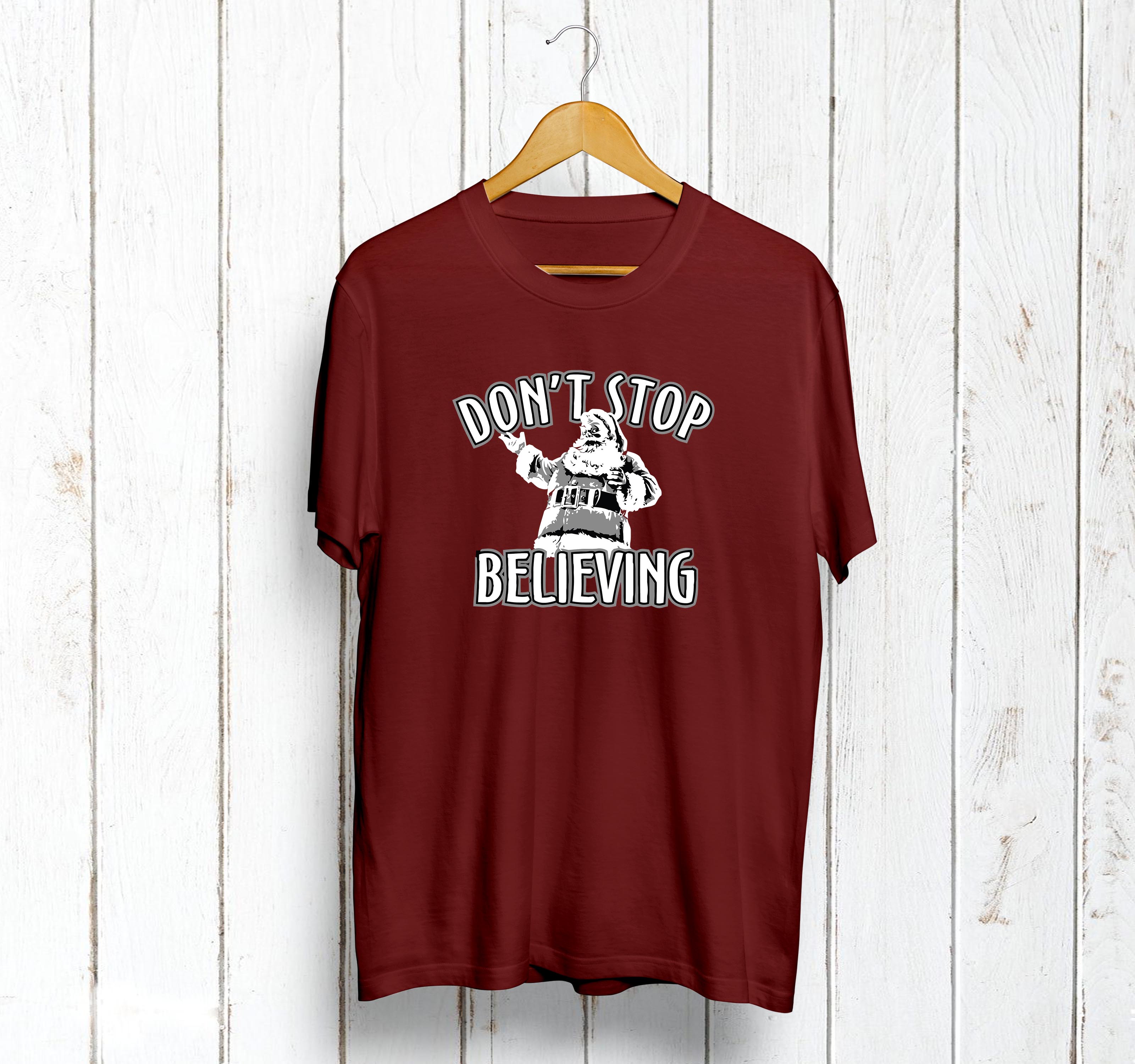 Don't Stop Believing T-Shirt - Burgundy